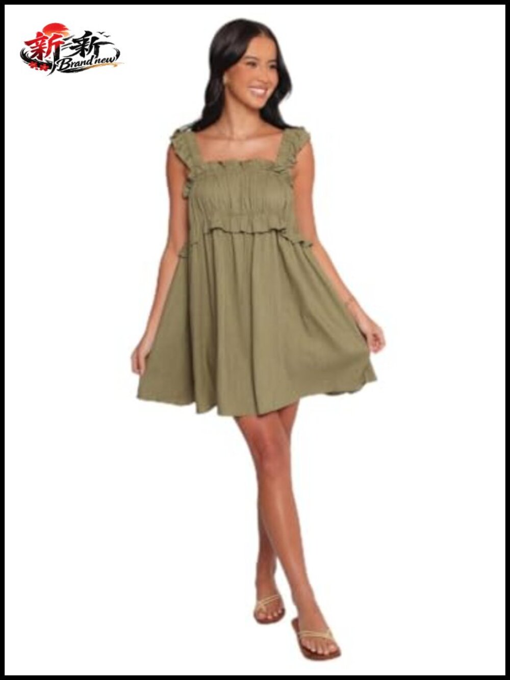 Women's Sleeveless Square Neck Mini Dress with Frill Straps